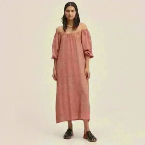 Mango Flowy Puffed-Sleeve Lined Dress Oversized Lagenlook Design Size Large‎